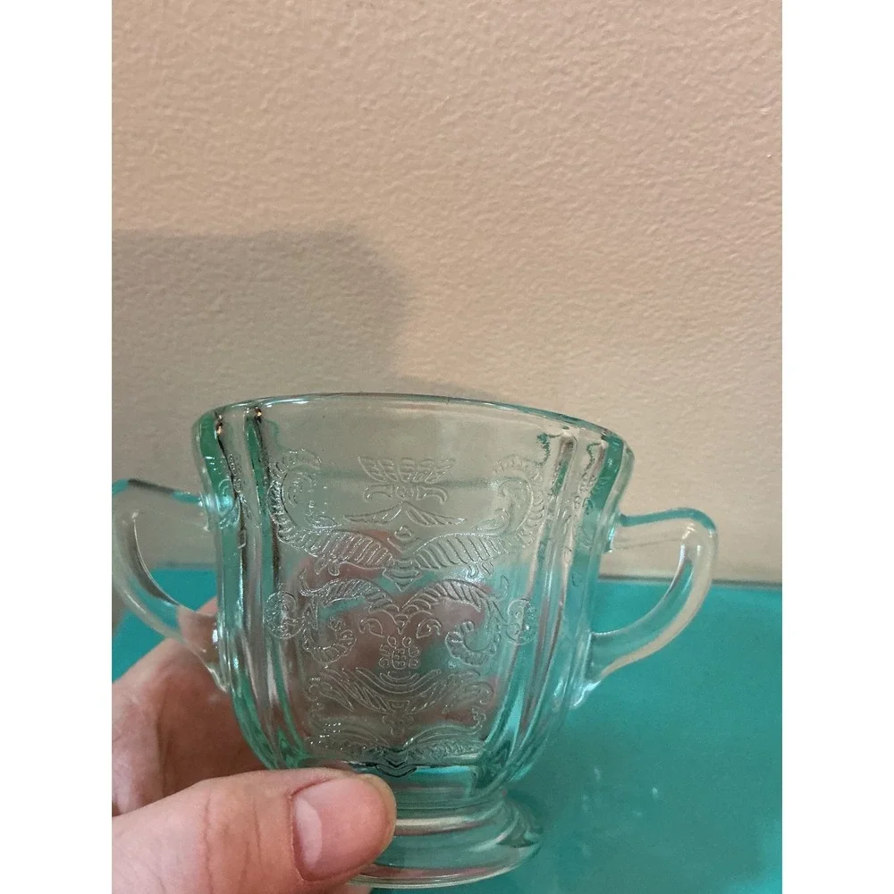 Indiana Glass Recollection Teal Madrid Cream and Sugar Set Vintage‎ Style USA
